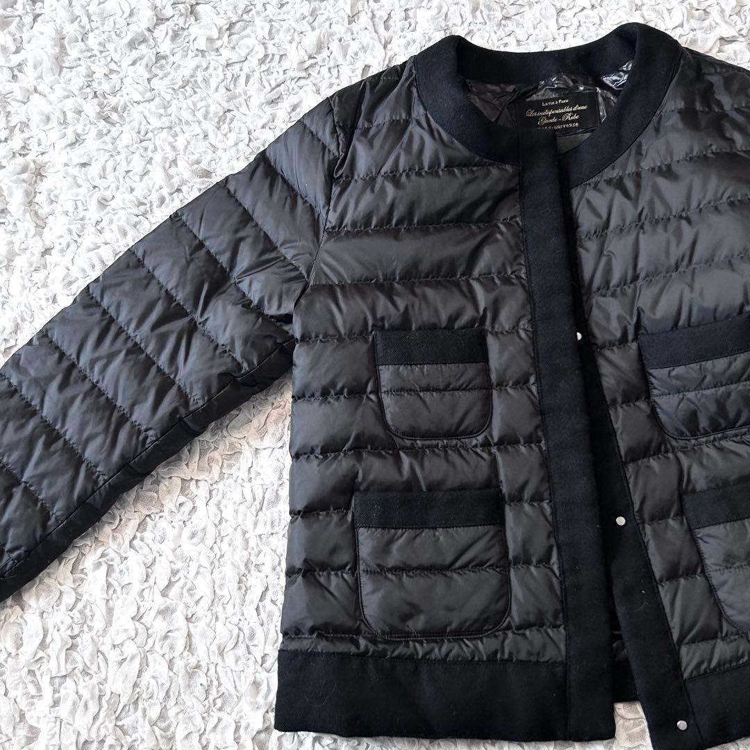 美品 ナノユニバース 西川ダウン ノーカラー ダウンジャケット 黒 nano