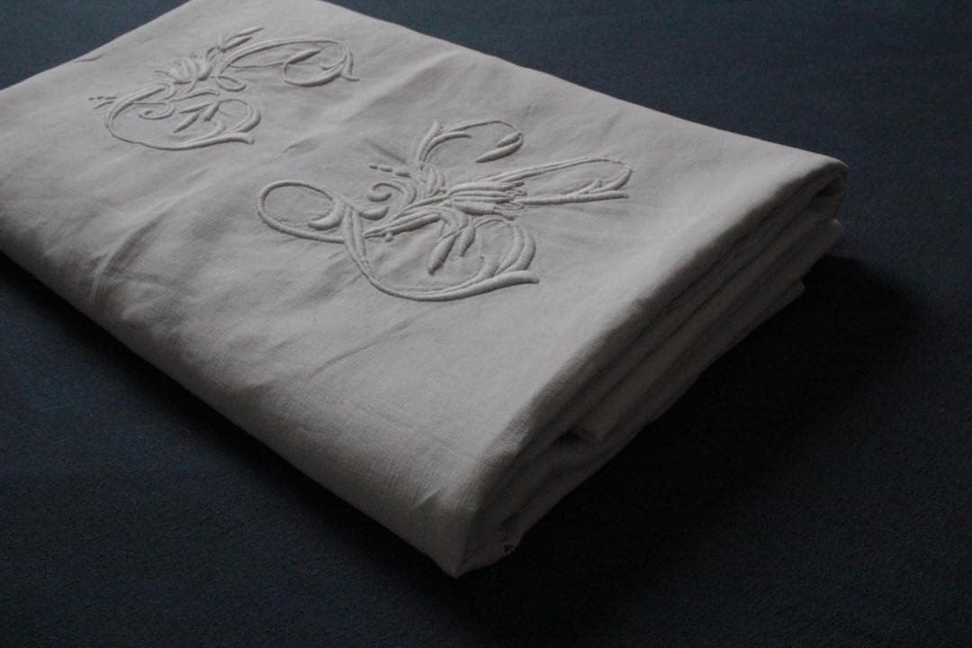 フランスアンティークイニシャルシーツ/モノグラムカバー/MONOGRAM“EL”