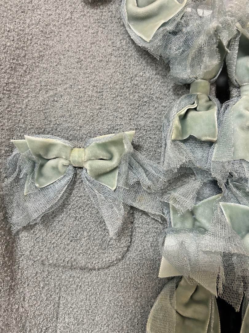 MOSCHINO リボンレースフリルノーカラージャケット ライトブルー