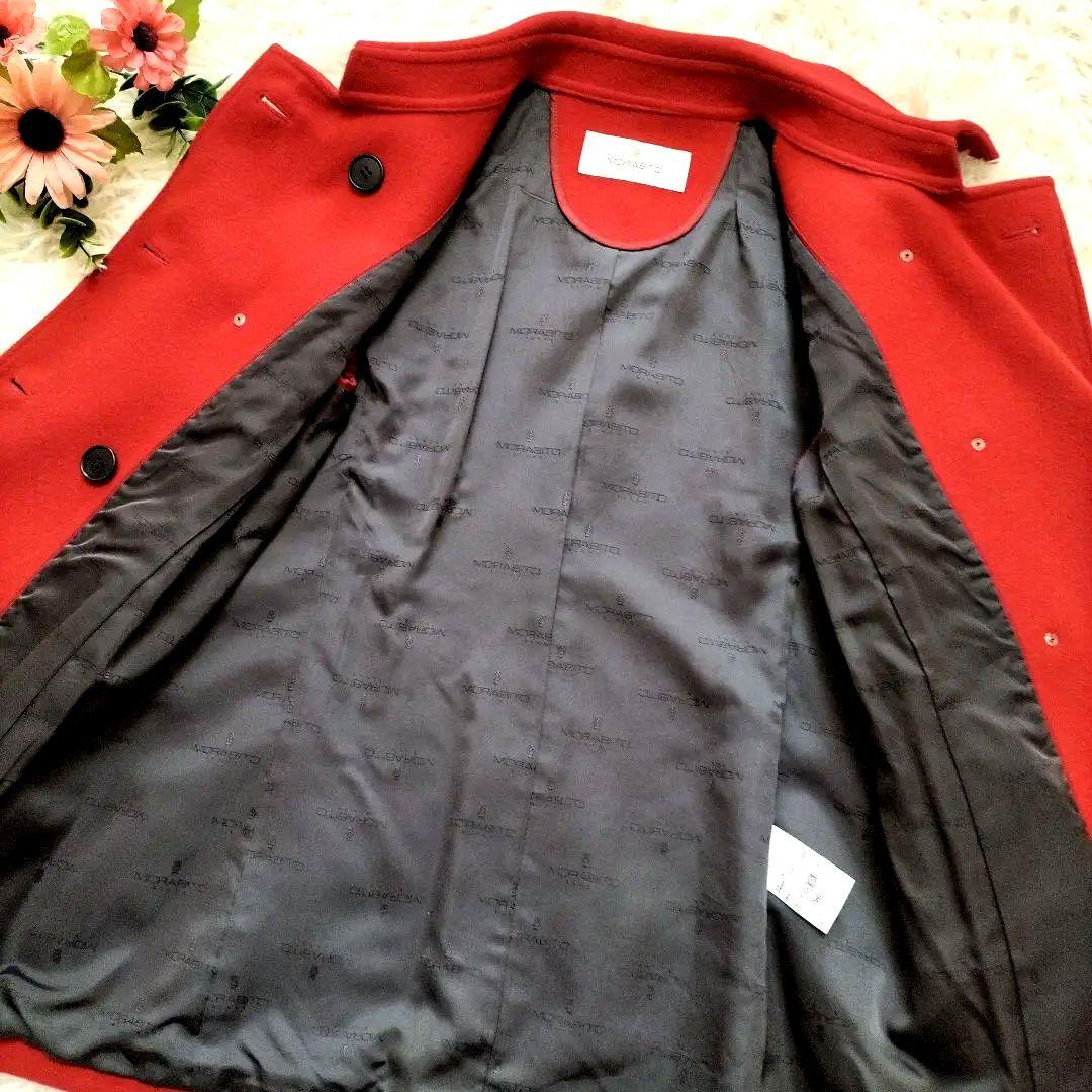 美品✨モラビト　ウール100%コート　ミドル丈　ピーコート　ダブル 　レッド　M