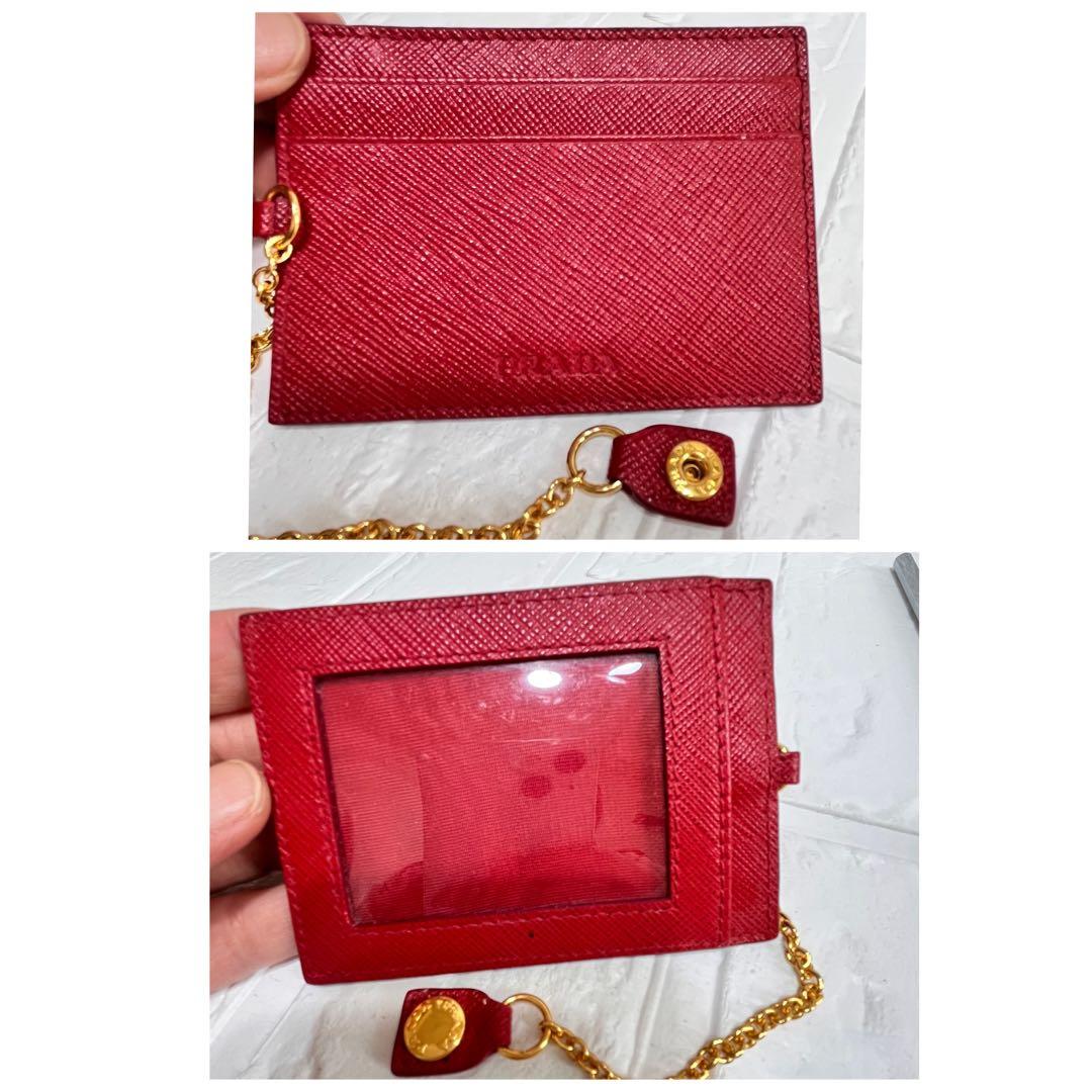 美品✨プラダ　フィオッコ　サフィアーノ　リボン　赤　カードケース付き