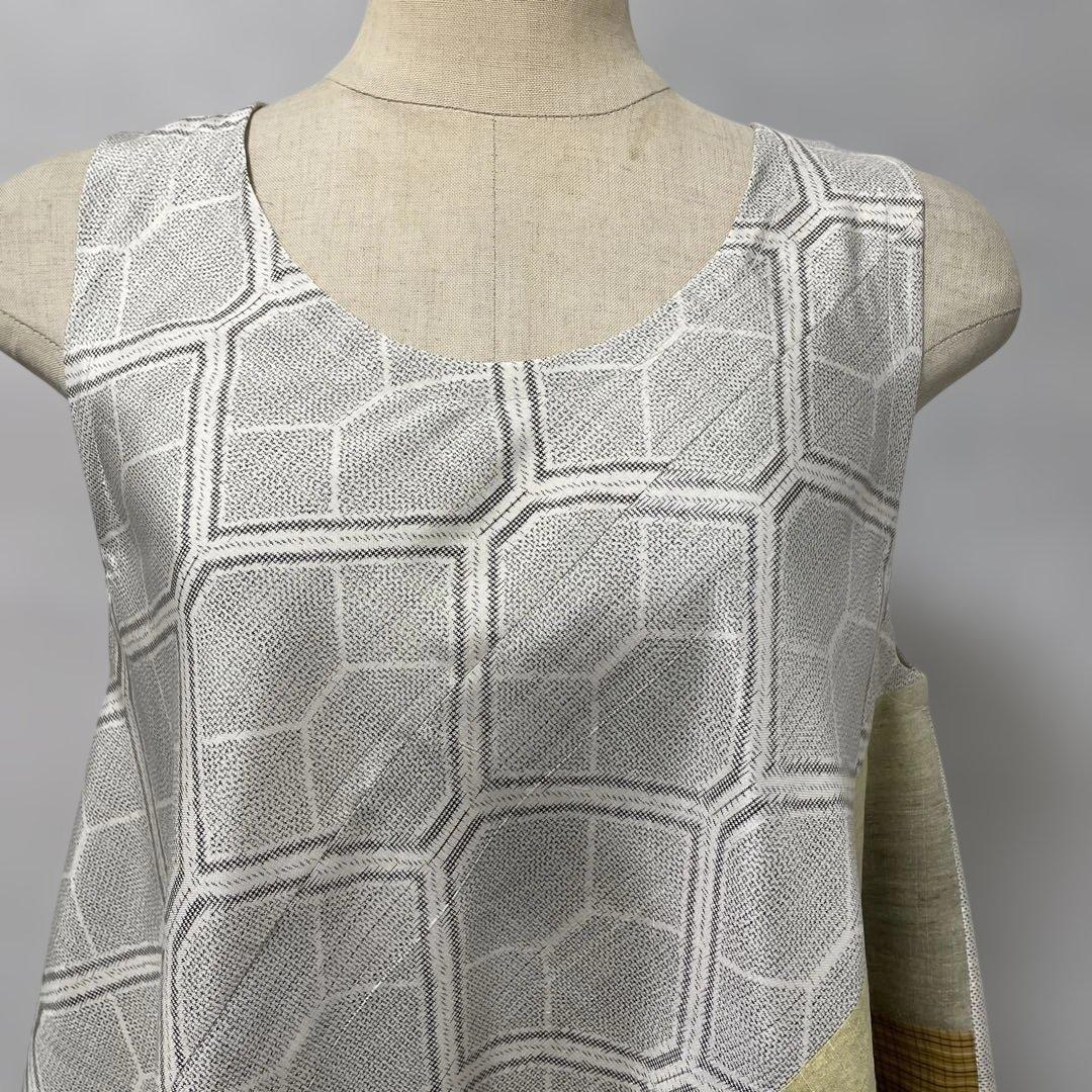 着物ワンピーステントラインロング丈【222】白大島紬や上代結城紬等M〜L