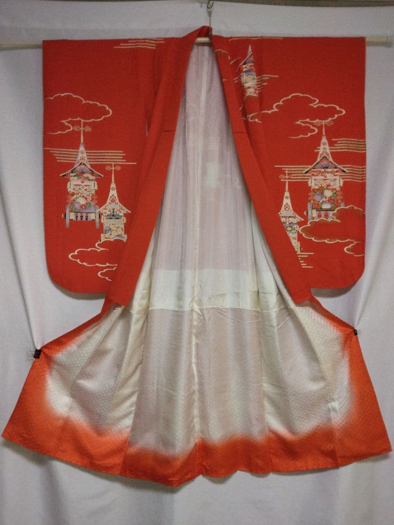 七五三用 赤色 着物 塔の絵柄