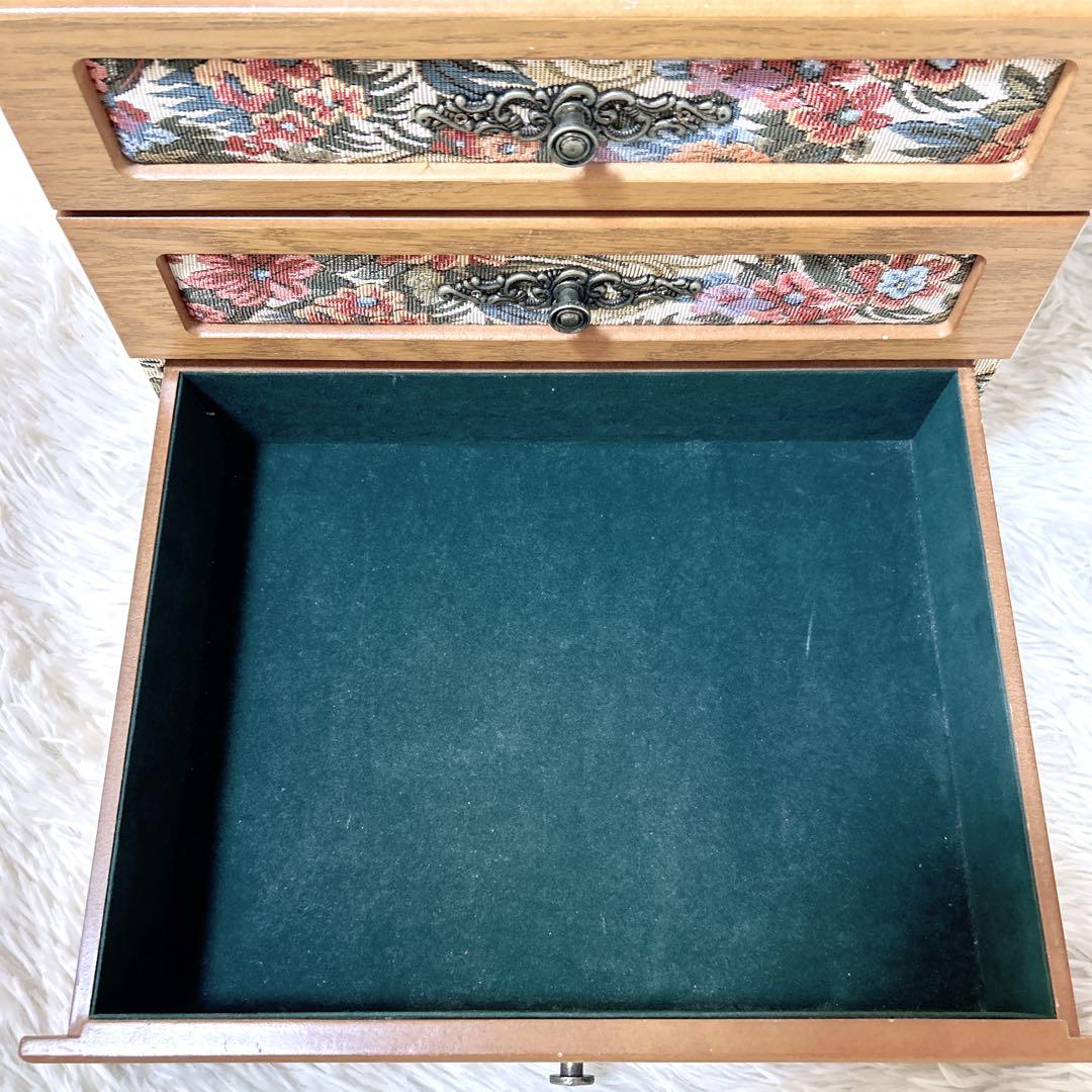 アンティーク ジュエリーボックス ゴブラン織 メイクボックス 鏡台 小引出し