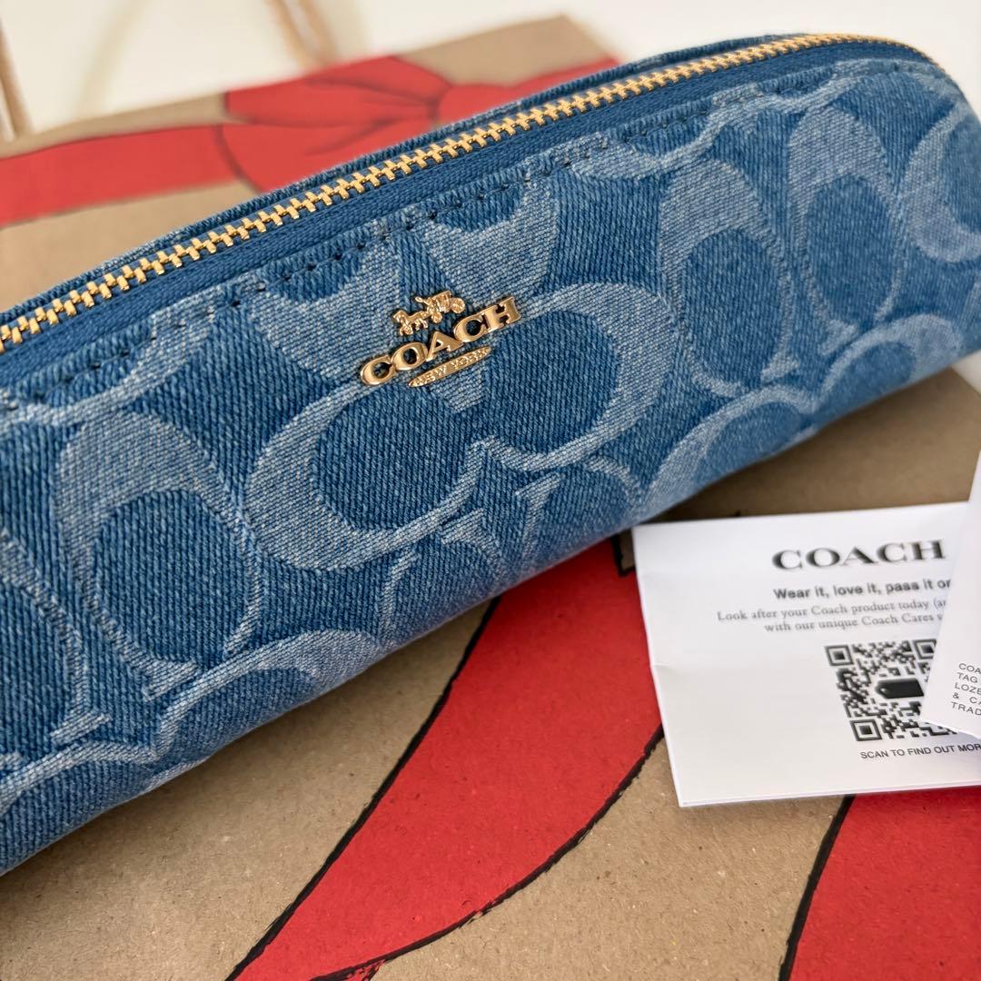 コーチ☆新品☆シグネチャー デニム ペンシルケース/コスメケース 青 ブルー