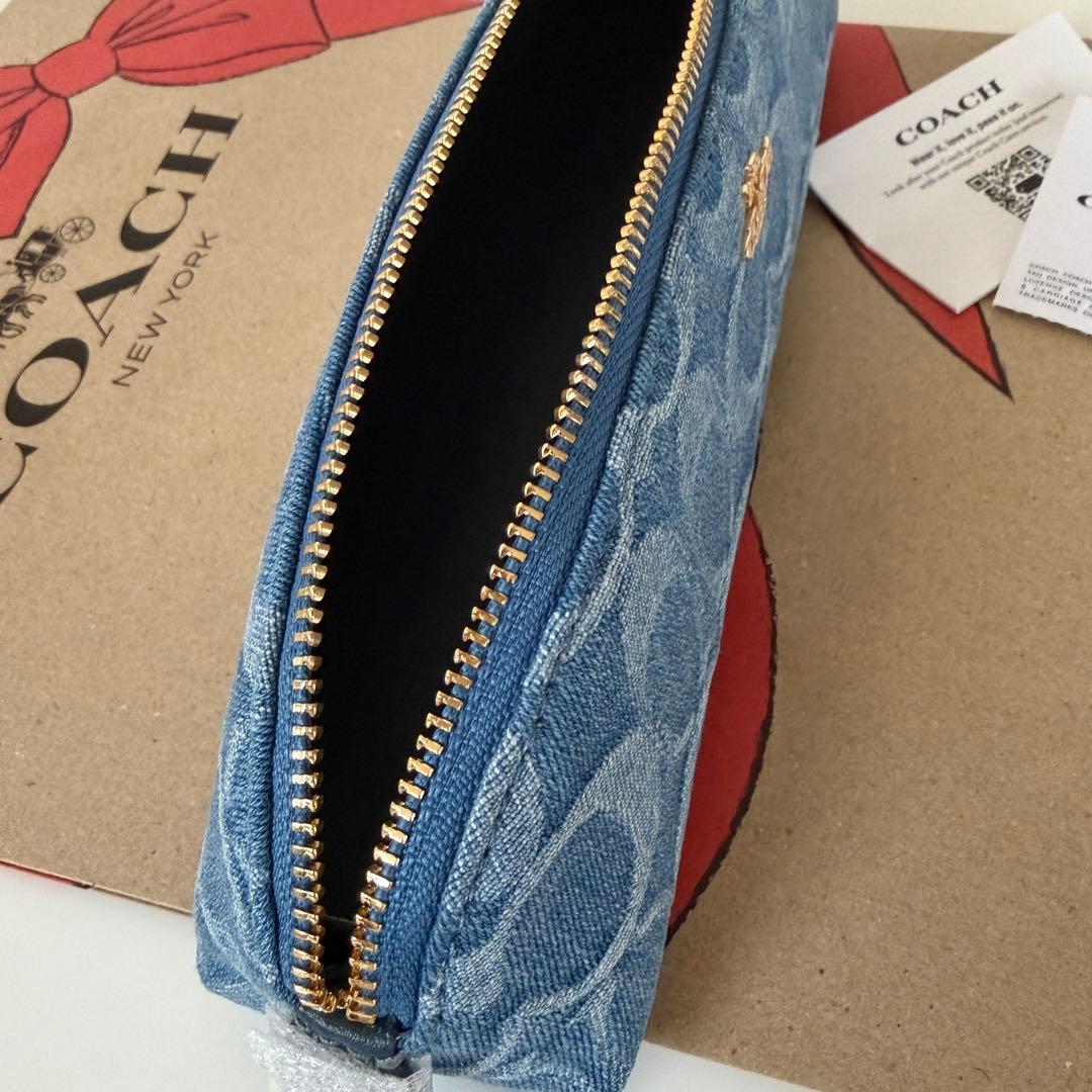 コーチ☆新品☆シグネチャー デニム ペンシルケース/コスメケース 青 ブルー