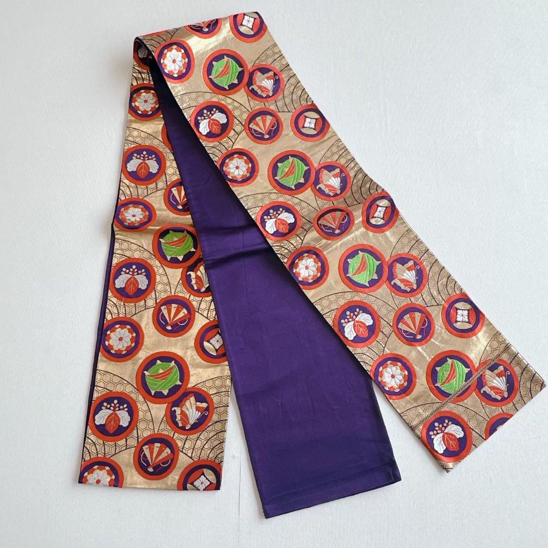 上品　フルセット　七五三　７歳女の子　黄土色赤蝶　金地袋帯　長襦袢付小物7079