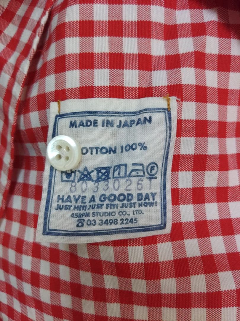 45R 薄オックスギンガムの908 8ノットシャツ アカギンガム　02サイズ