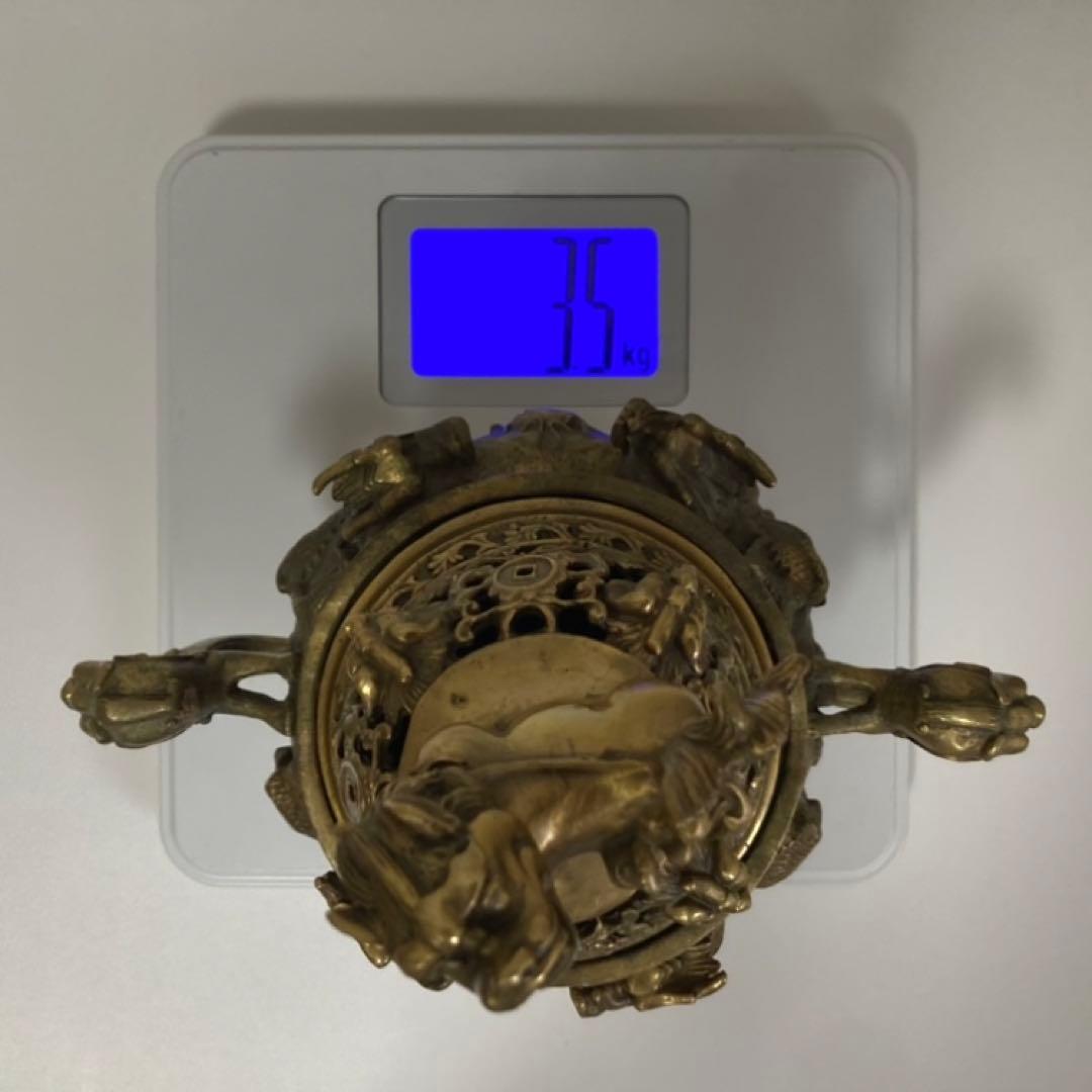 大明宣徳年鋳 香炉 銅製⁇ 真鍮⁇ 獅子 龍 工芸品 美術 大型 置物 レトロ