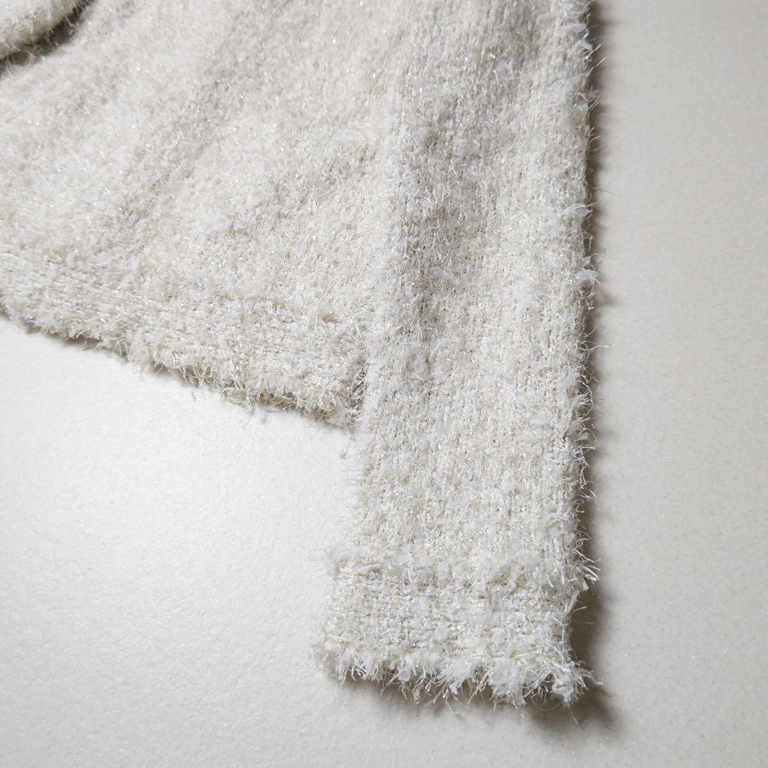 ウィムガゼット　ラメツィードニットジャケット　金ボタン　カーディガン　アイボリー