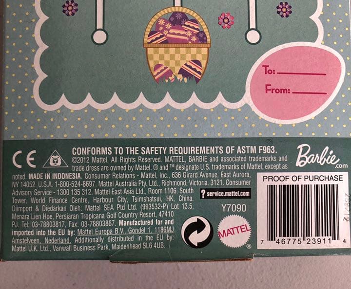 新品。アメリカで購入、バービー人形。イースター2012年。かわいい綺麗❤️