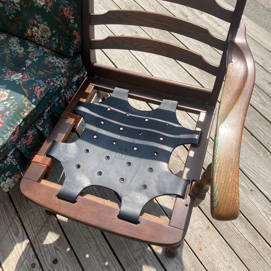 ヴィンテージ 飛騨産業 キツツキ 木製フレーム 花柄2人掛けソファー セパレート