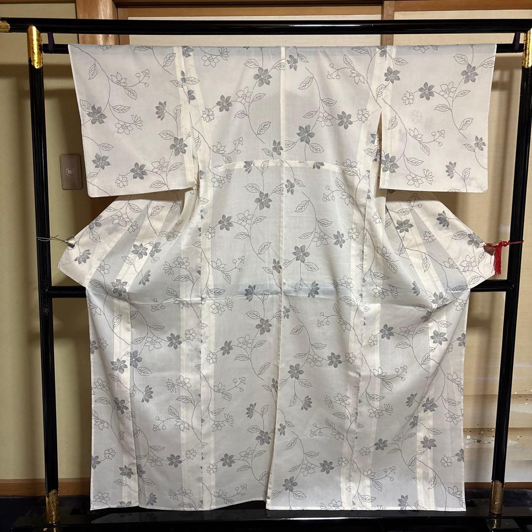 未使用級 美品 単衣　紗紬風　小紋 夏　フルセット 高級化繊