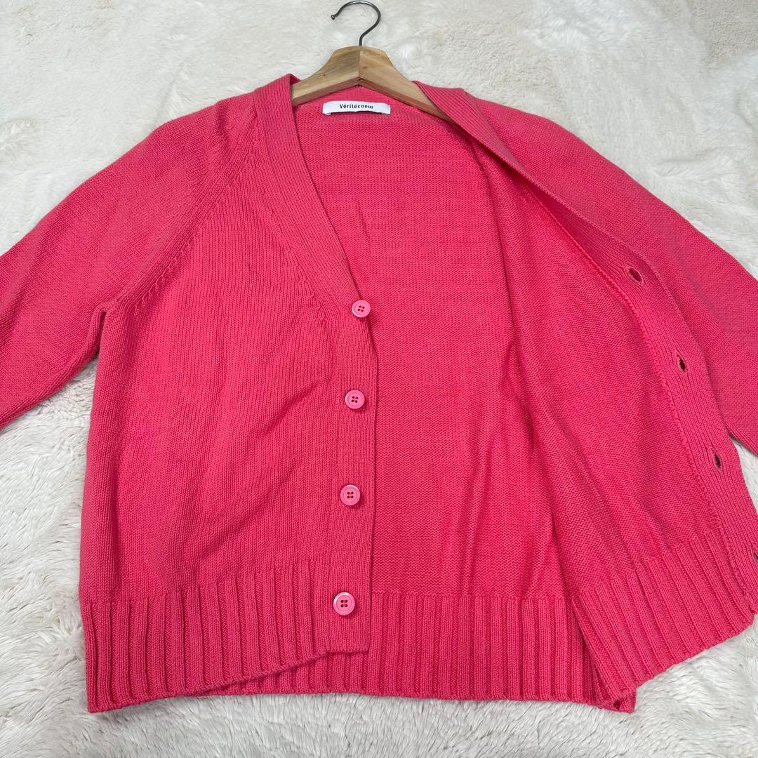 ✨美品✨ヴェリテクールVCK-246コットンカシミヤ混Vネックカーディガンピンク
