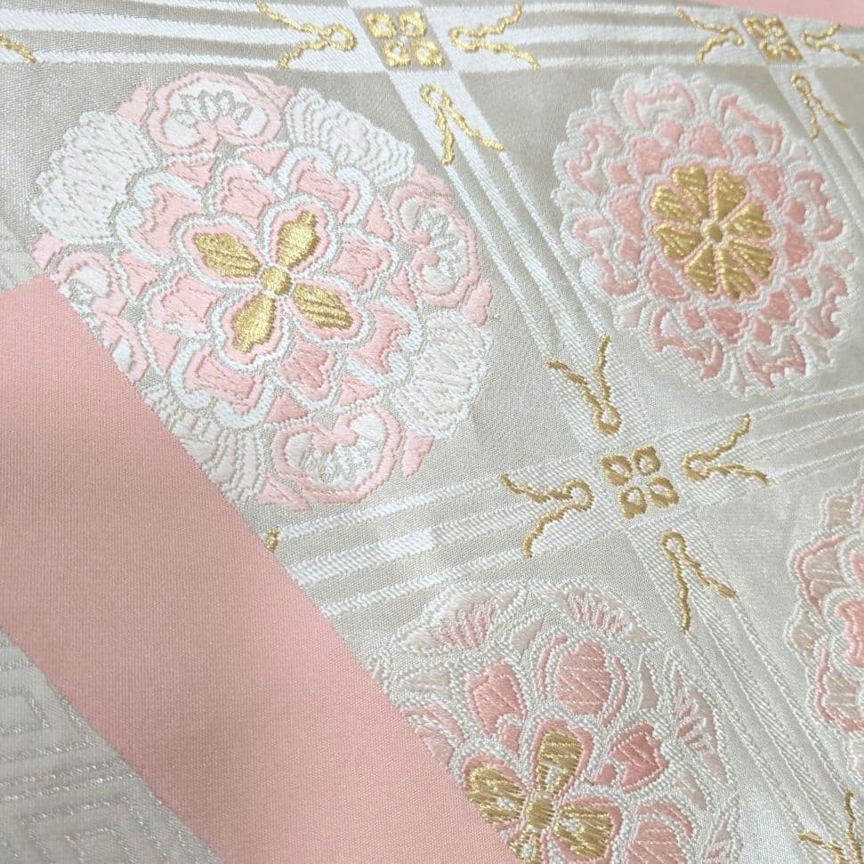 オフホワイト菊梅訪問着と袋帯・帯揚げ帯締めの4点フルセット