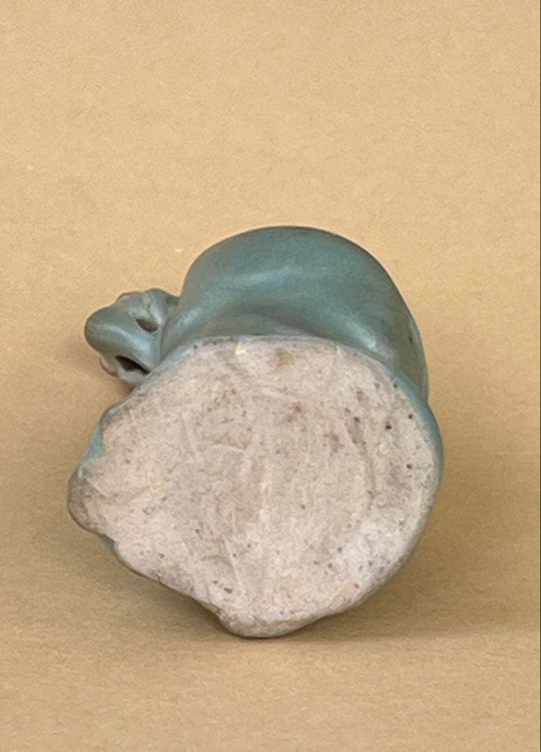 高士像　青緑色 陶器製 笑顔の老人像 高さ約8㎝