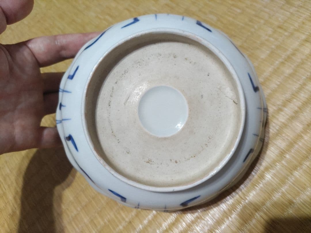 ２客セット　古伊万里　染付　波乗り　兎・ウサギ　鉢・皿（径17㎝）