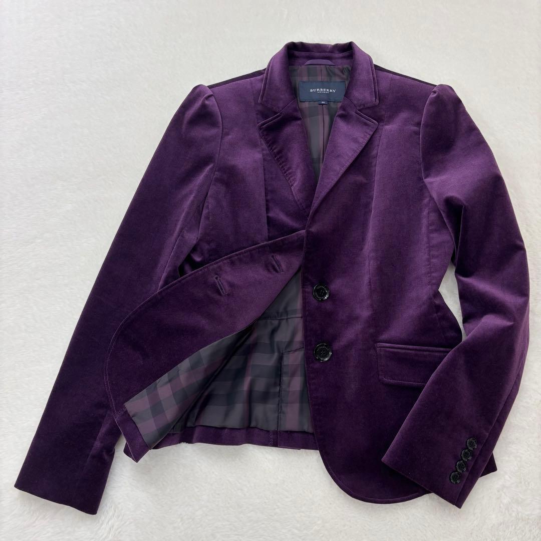 極美品✨希少色　バーバリー　テーラードジャケット　ベロア　メガチェック　ロゴ　M