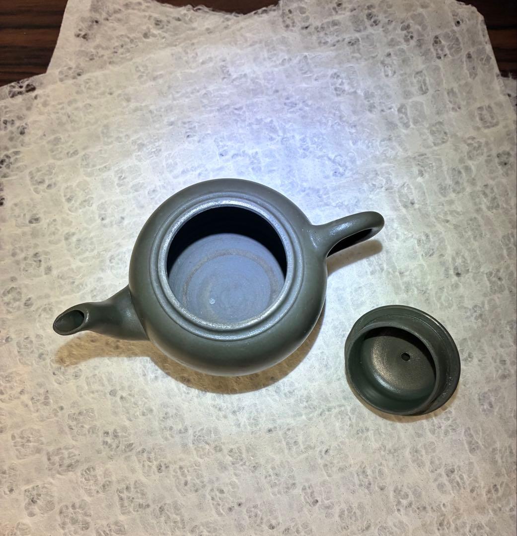 錫製茶入と陶器製急須セット ダークグリーン 茶道具 茶器 骨董品