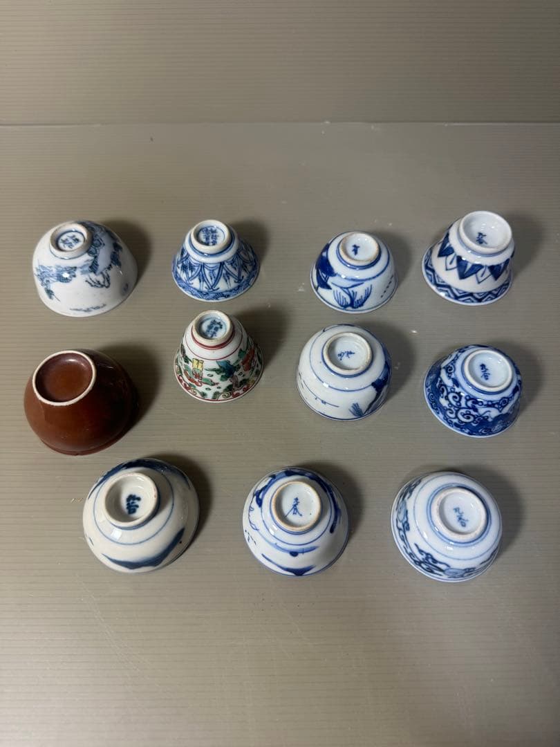 2413  九谷焼　猪口　まとめ売り　合計11客　時代物