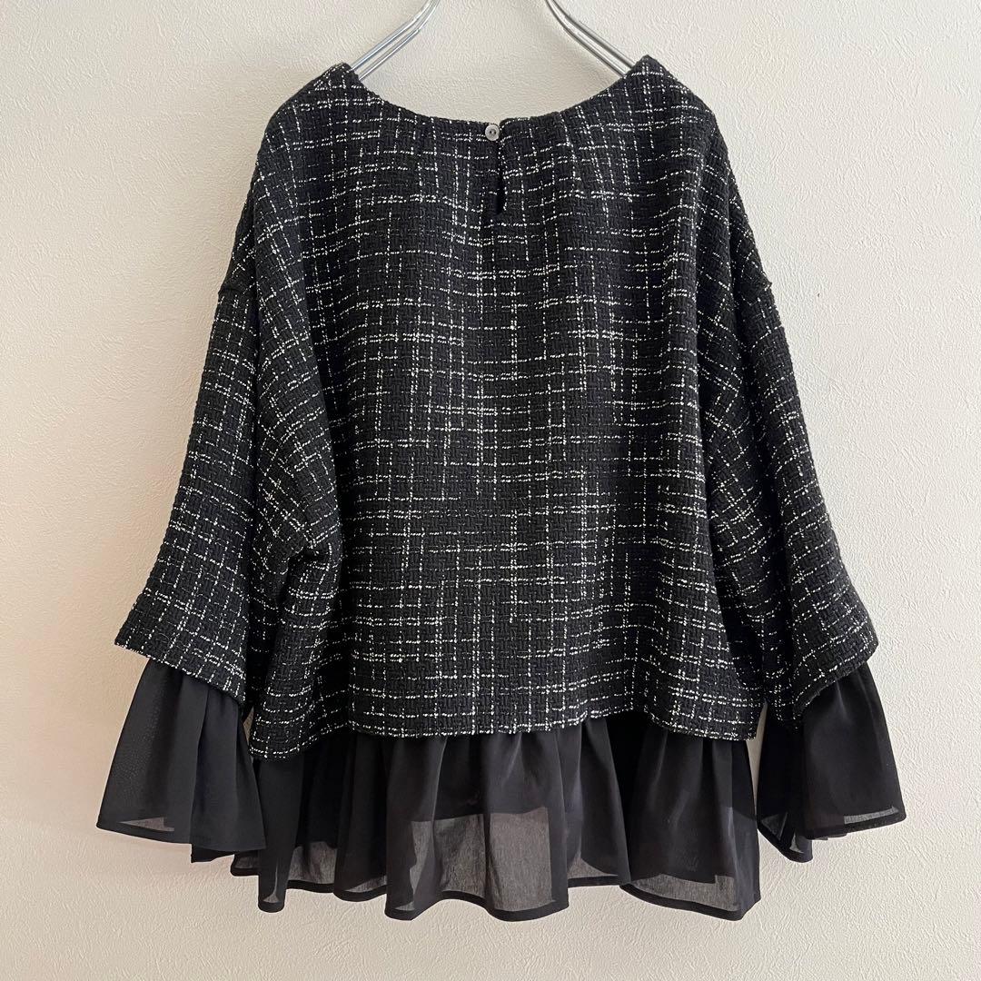 定価2.53万 ビアズリー ツイードコンビプルオーバー ネイビー 卒入園 卒入学