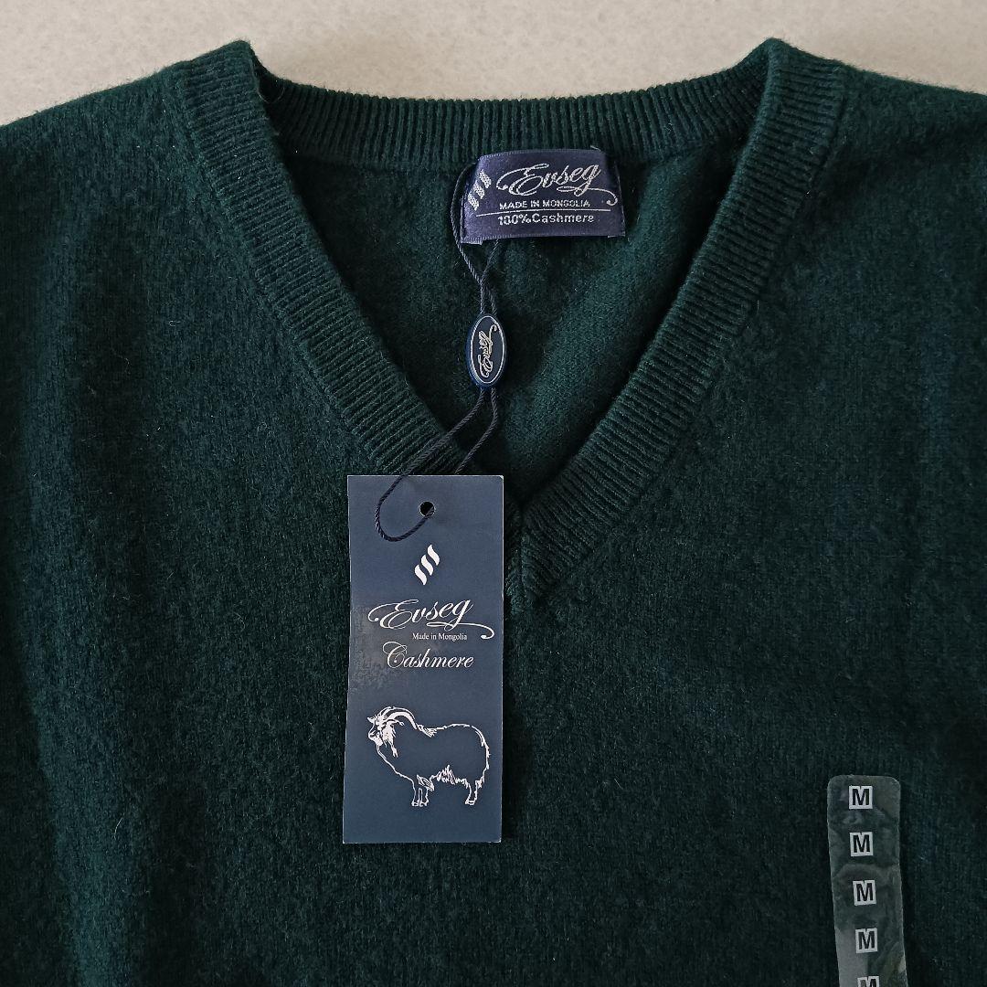 EVSEG カシミヤ100% Vネックニット 深緑 メンズM