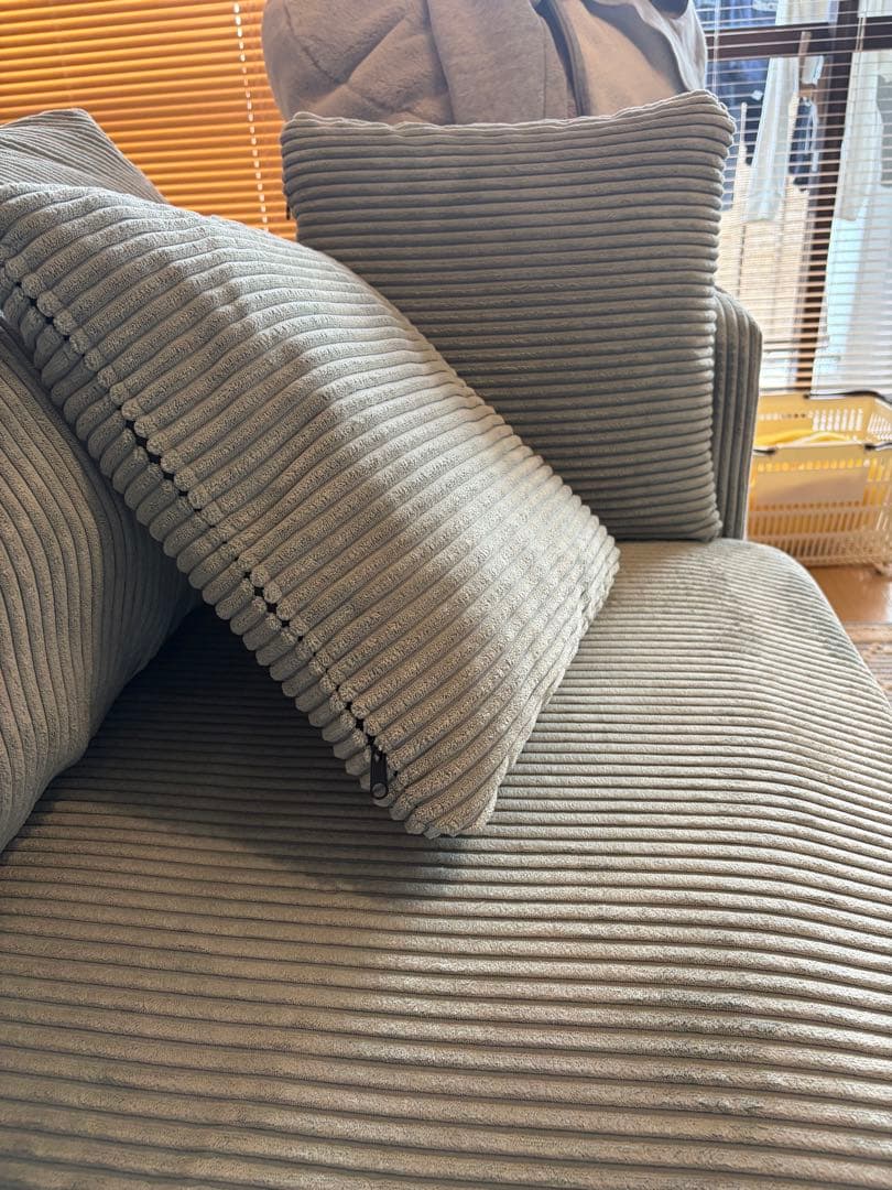 西海岸、北欧、南国、ハワイ系2人、3人掛けコーデュロイソファ希少水色　定価12万