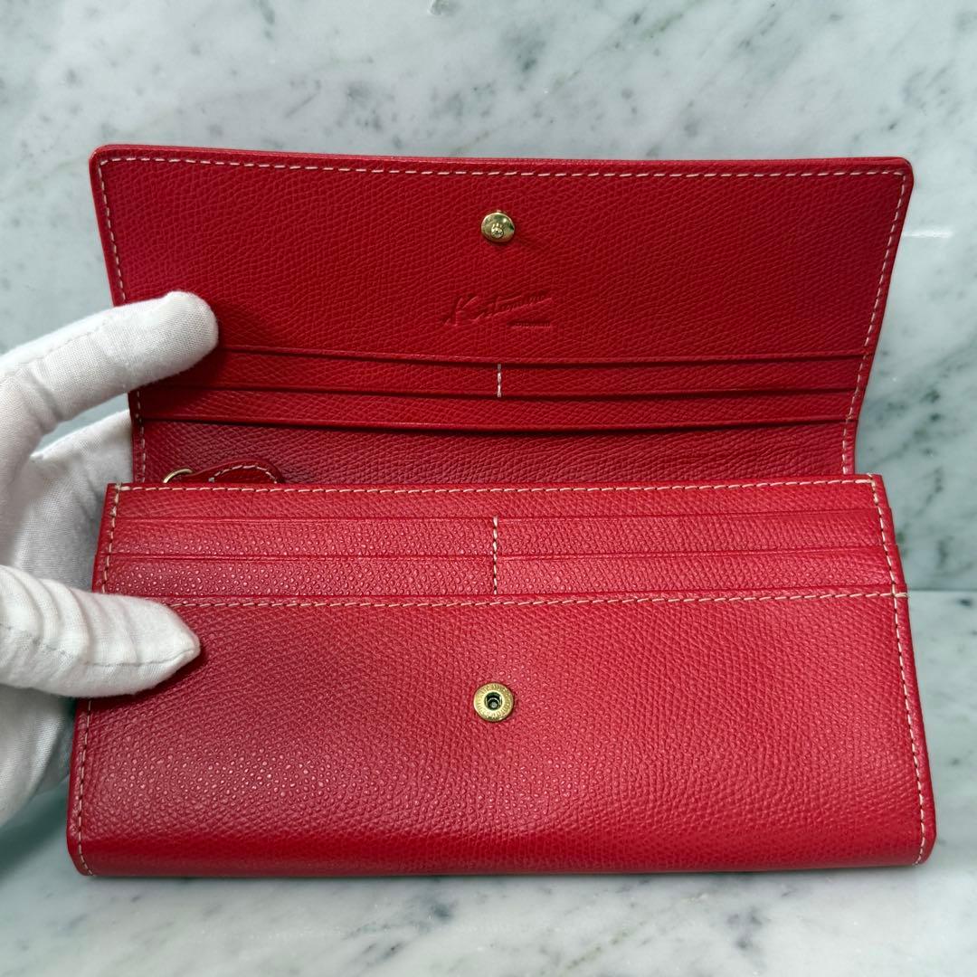 新品 未使用 kitamura キタムラ 本革 レザー 長財布 赤 ステッチ