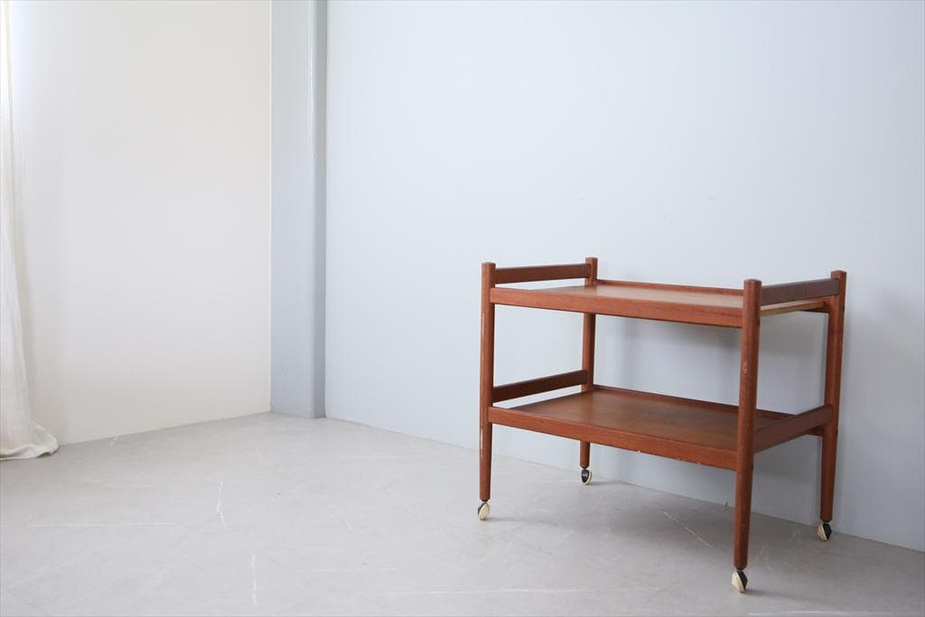 英国アンティークチーク古木キッチンワゴン/トロリーテーブル/飾り棚(89-161