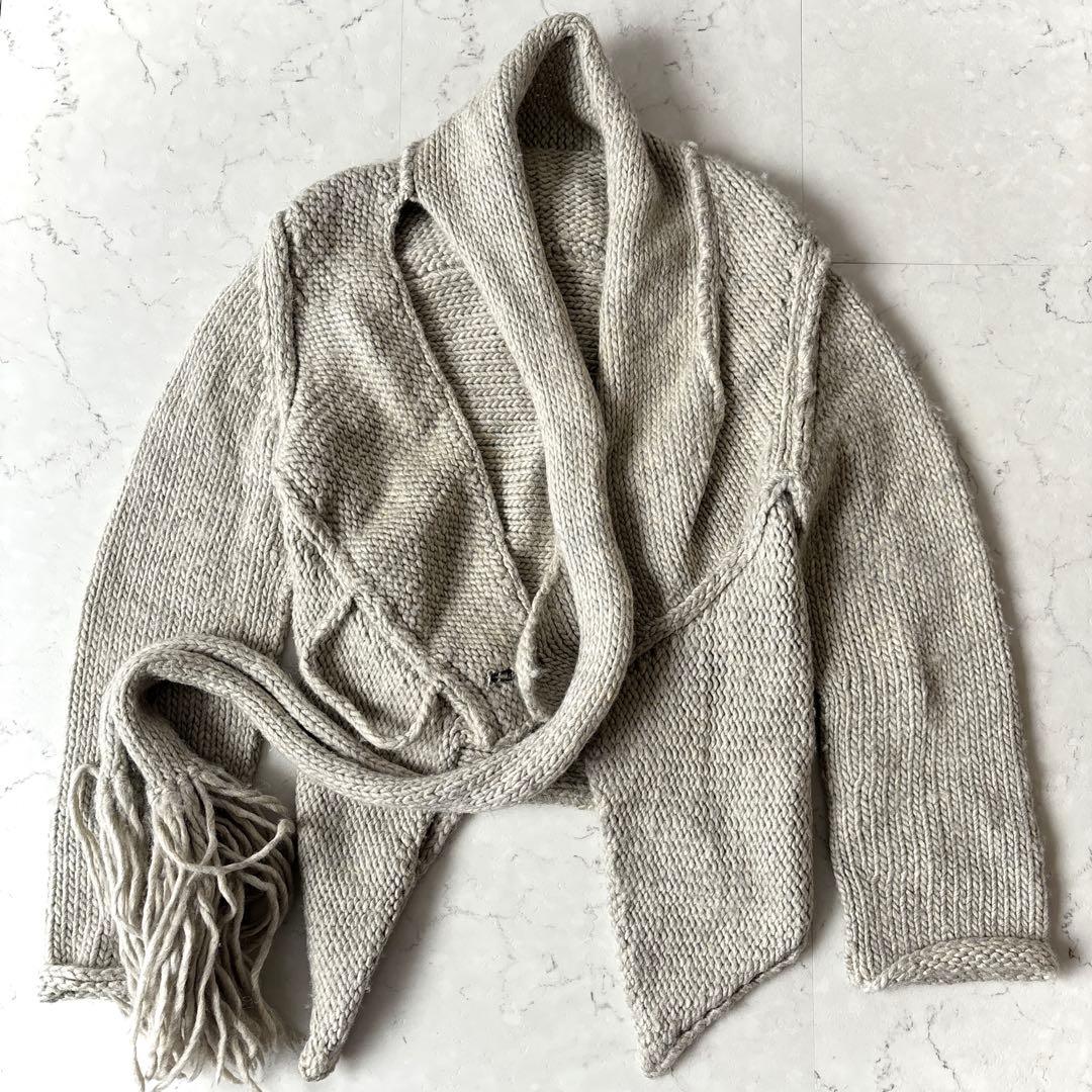 ワイズ Y's レッドレーベル ウールリネン 変形 ニットカーディガン グレー