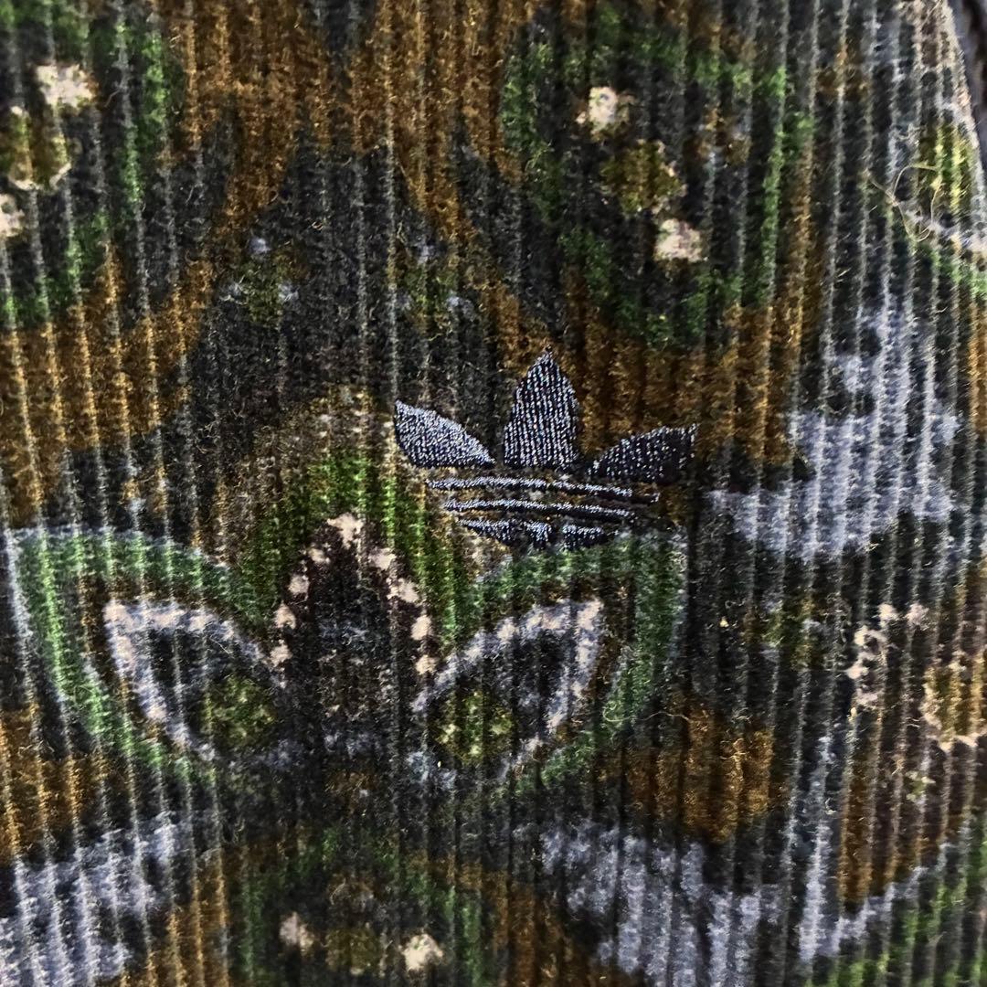 【希少デザイン】アディダス　刺繍ロゴ入　総柄コーデュロイトラックジャケット　XL