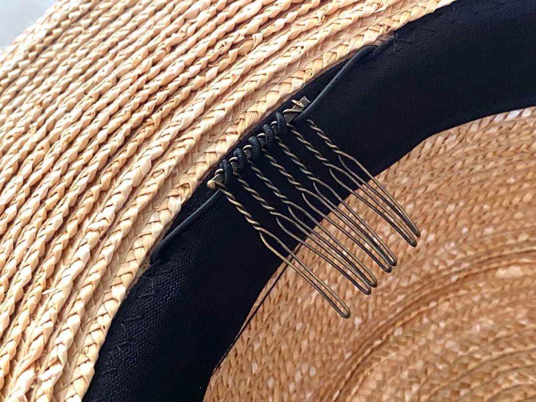 【美品】田中帽子店　アルマ　カンカン帽　黒リボン