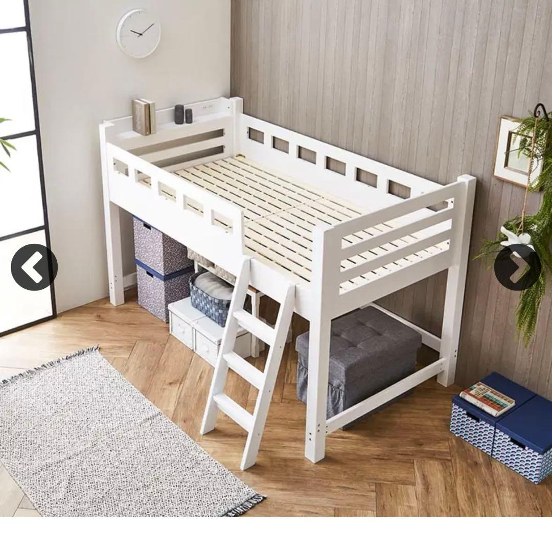 天然木　ロフトベッド 階段付き　シングル　ベッド　収納　子供部屋