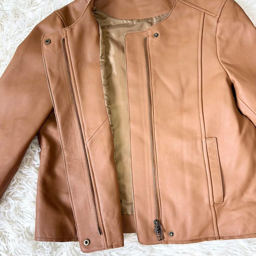 もりのがっこう ラムレザーノーカラージャケットブルゾン キャメル