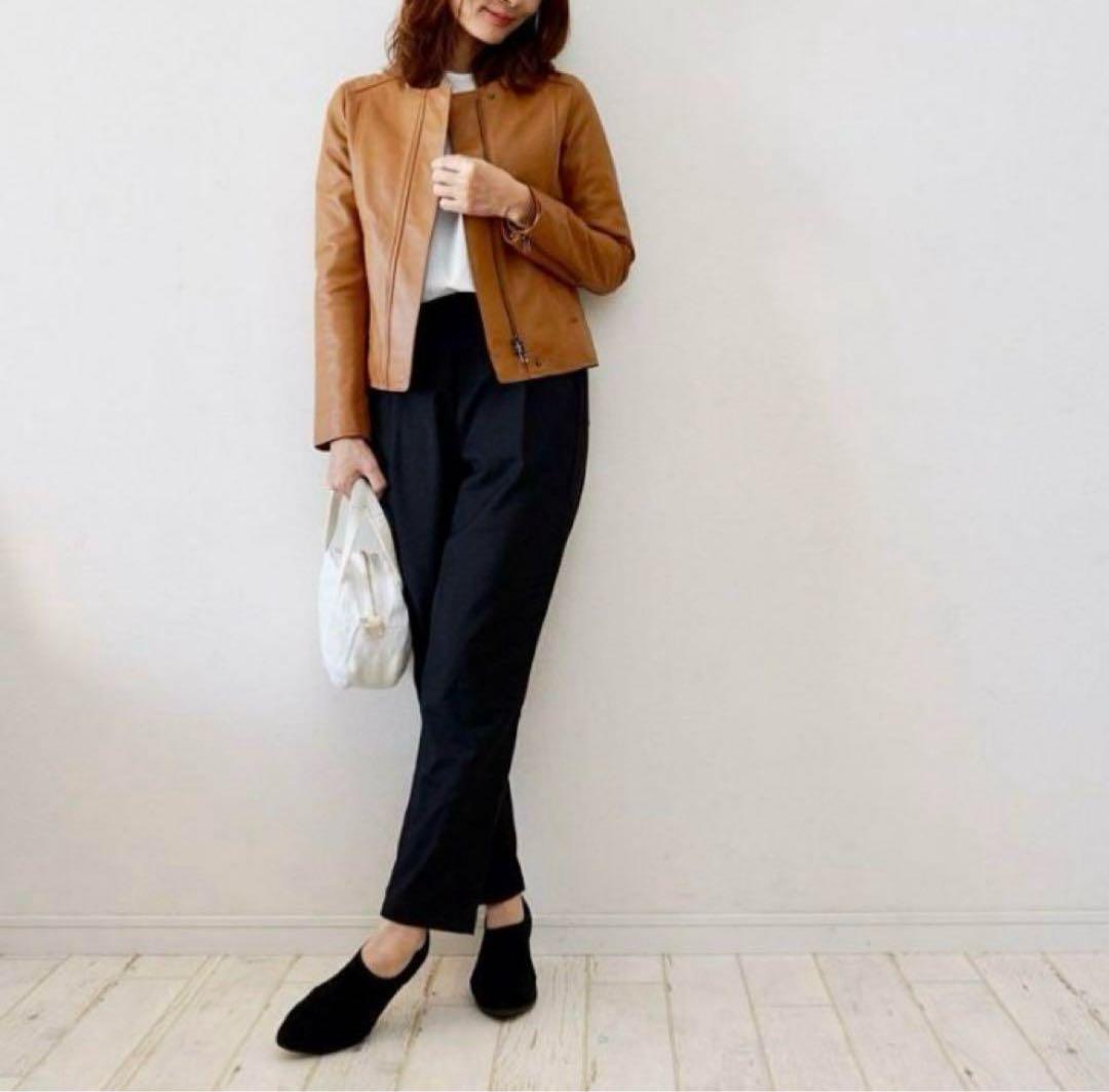 もりのがっこう ラムレザーノーカラージャケットブルゾン キャメル