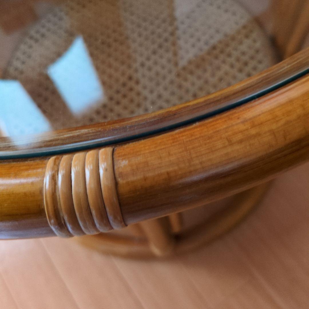 ラタン丸テーブル　　強化ガラス天板