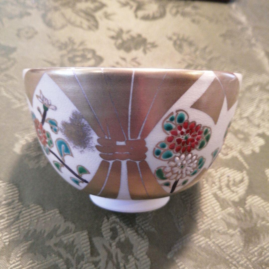 木製茶箱と金彩茶碗セット