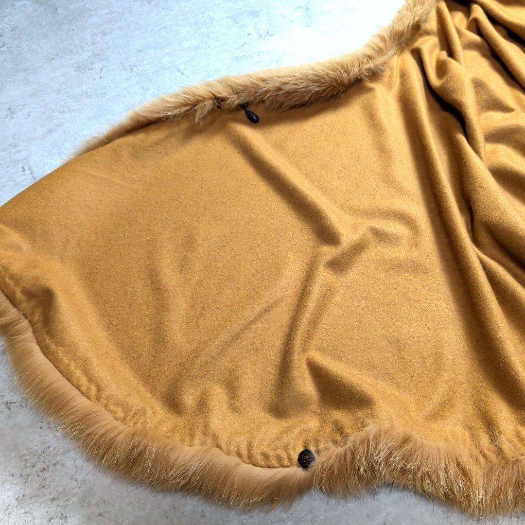 日本製 カシミヤ100%　トリミングフォックスファー　ケープ　ポンチョ