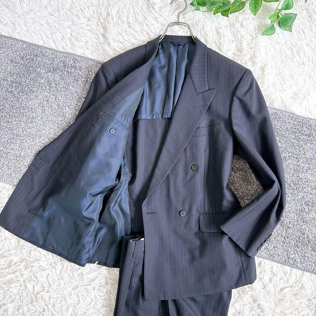 オールド　ディオール セットアップ　スーツ　ストライプ柄　ダブルボタン　ブラック