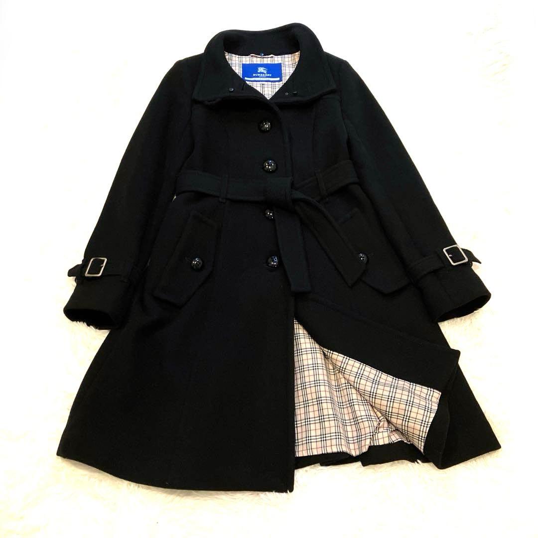 美品　バーバリープルーレーベル　アンゴラ3way ファー付コート　ブラック　38