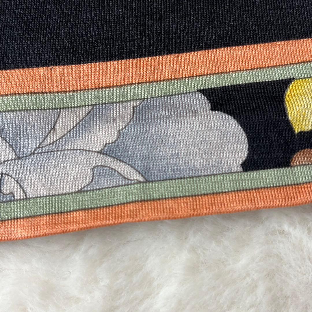 レオナール ウールシルク タートルネックカットソー 花柄 ストレッチ 丈長 M