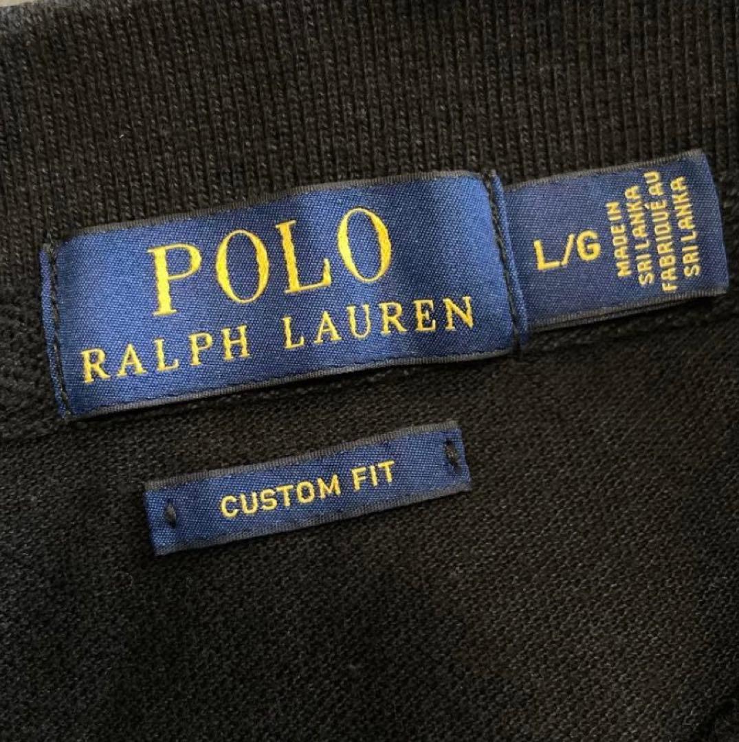 ポロラルフローレン 鹿の子 半袖ポロシャツ ドバイ ビッグポニー 金刺繍 黒 L