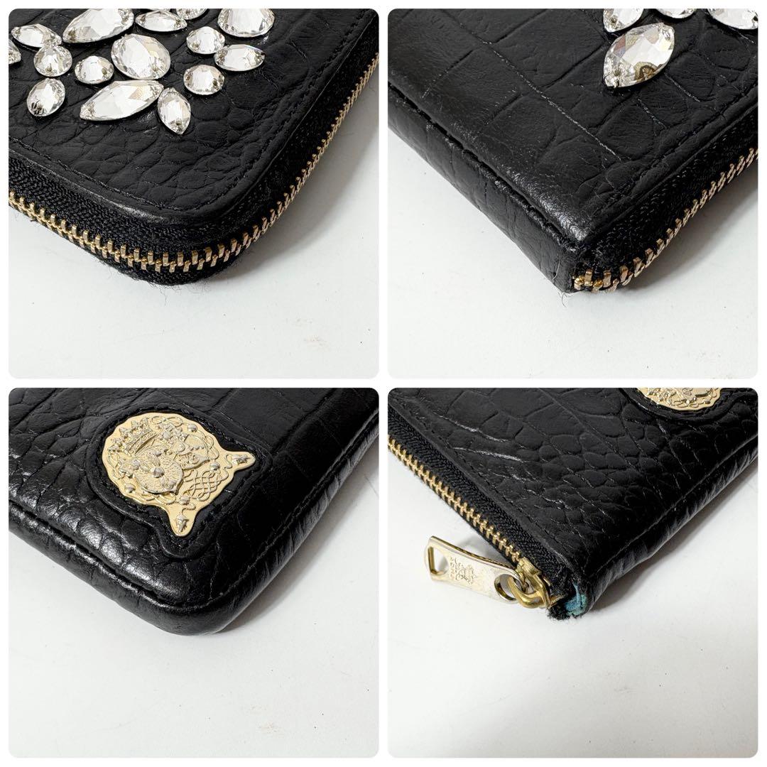 ADMJ ビジュー　クロコ型押し　ブラック　L字ファスナー　長財布.