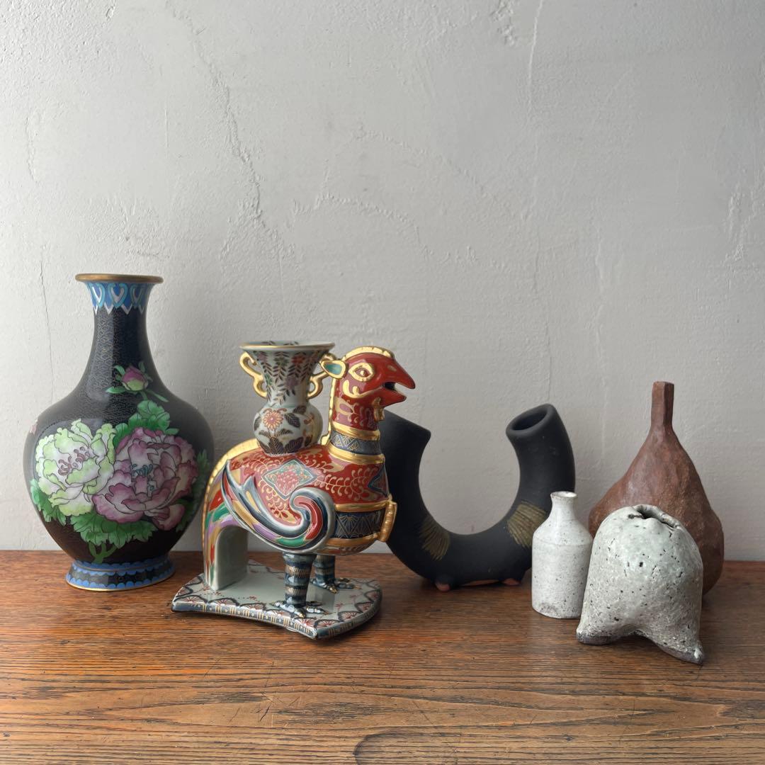 林九郎　古伊万里風　波佐見焼　花器　花瓶　一輪挿し　東洋骨董風　シノワズリ　鳳凰