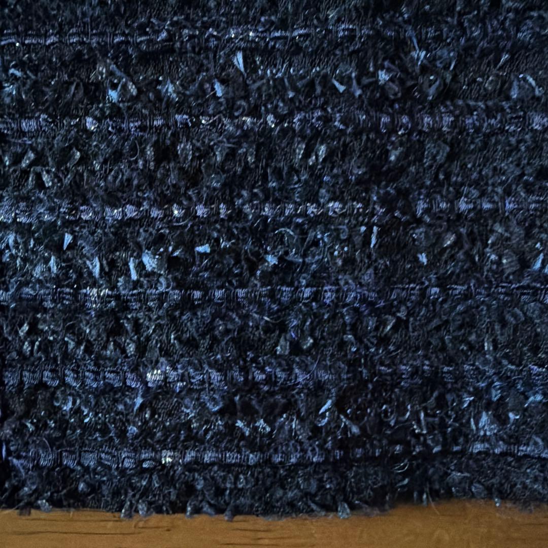 Leilian ノーカラージャケット ネイビー ツイード