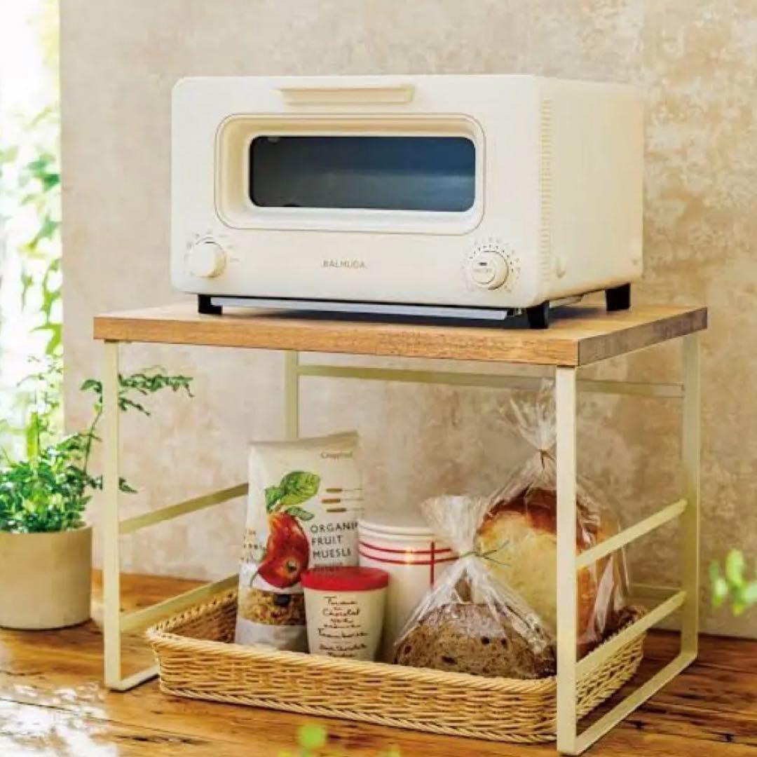 ラバーウッド天板トースターラック　洗えるバスケット付き