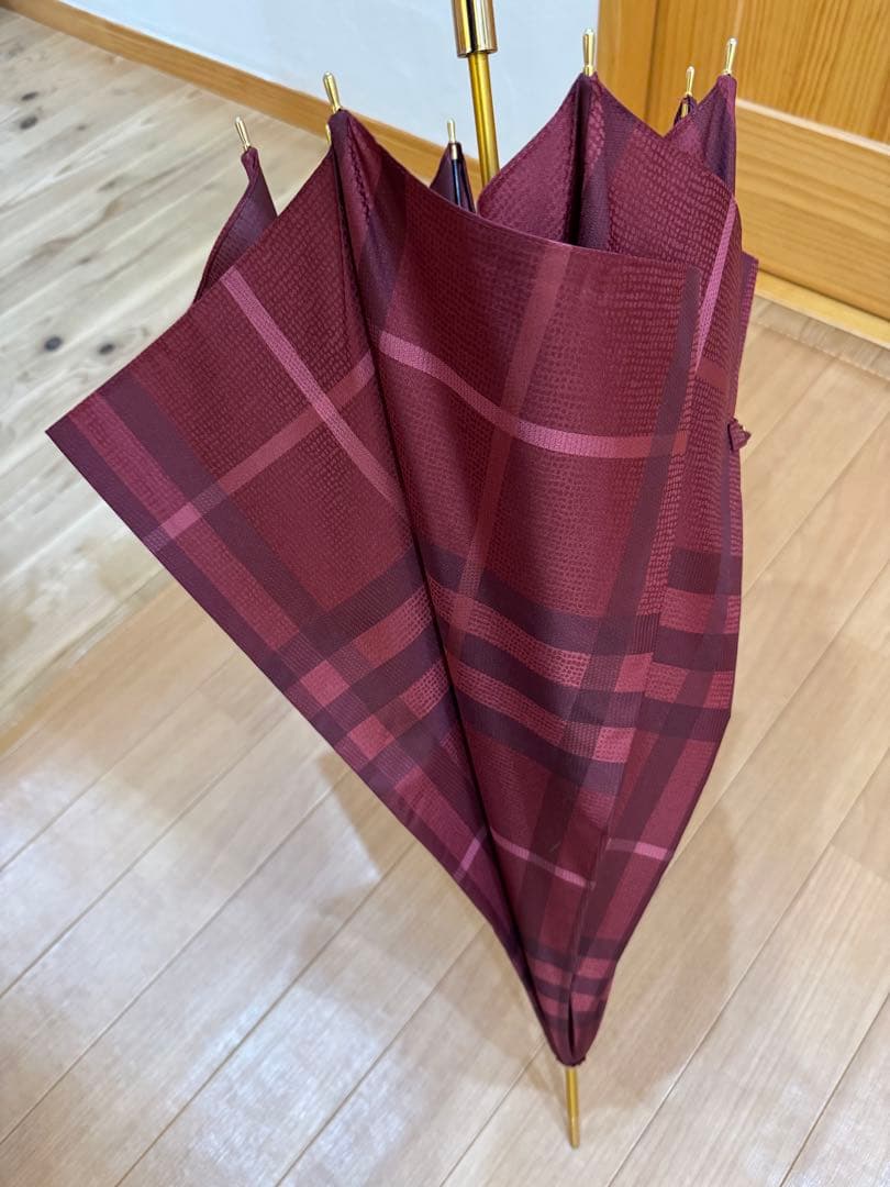 Burberry バーバリー　雨傘　チェック　ボルドー　レッド