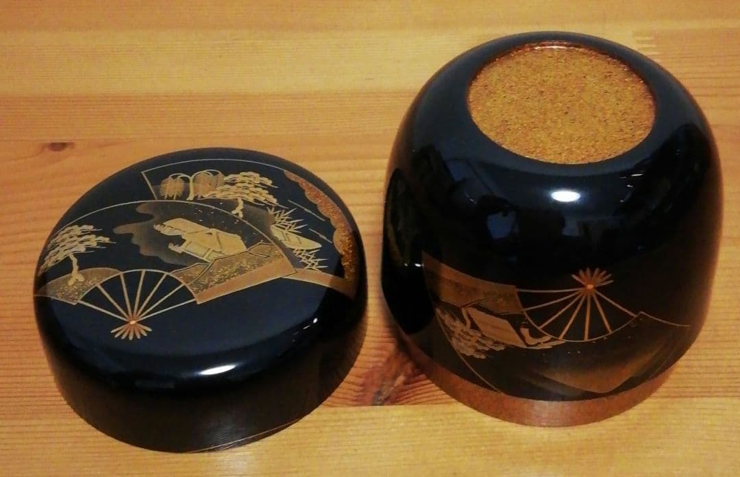 鵬雲斎書付　玉州作　扇　蒔絵　梨地　棗　共箱　茶道具