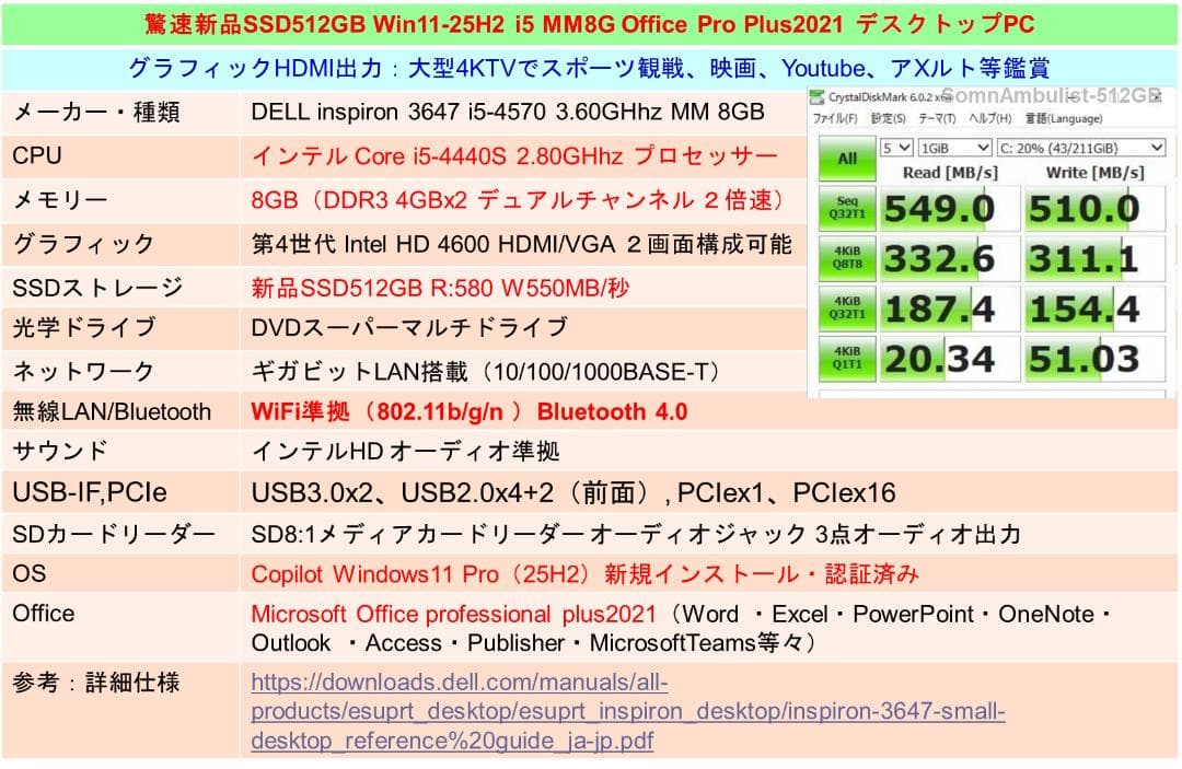驚速【整備済み品】 SSD512G M8G Win11 Offi21ビジネス