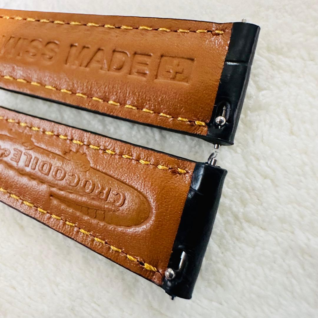 1037#18mm-16mmブラック★本物クロコダイルレザーベルト★スイス製